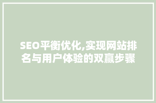 SEO平衡优化,实现网站排名与用户体验的双赢步骤