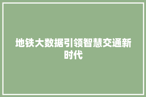 地铁大数据引领智慧交通新时代  第1张