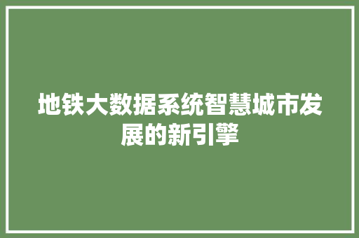 地铁大数据系统智慧城市发展的新引擎  第1张