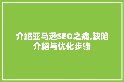 介绍亚马逊SEO之痛,缺陷介绍与优化步骤