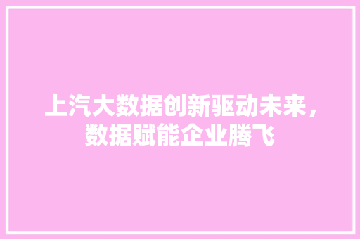 上汽大数据创新驱动未来，数据赋能企业腾飞