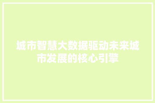 城市智慧大数据驱动未来城市发展的核心引擎  第1张