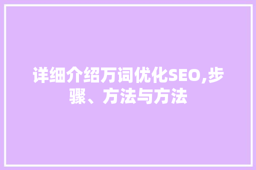 详细介绍万词优化SEO,步骤、方法与方法
