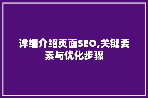 详细介绍页面SEO,关键要素与优化步骤