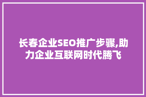 长春企业SEO推广步骤,助力企业互联网时代腾飞