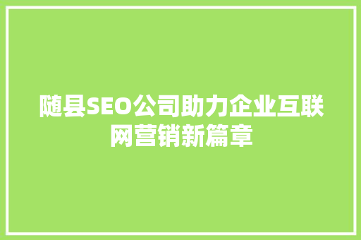 随县SEO公司助力企业互联网营销新篇章