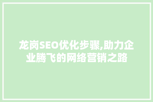 龙岗SEO优化步骤,助力企业腾飞的网络营销之路