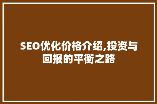 SEO优化价格介绍,投资与回报的平衡之路