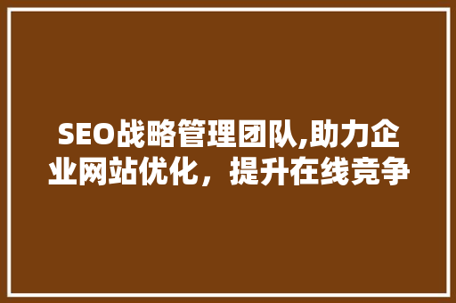 SEO战略管理团队,助力企业网站优化，提升在线竞争力