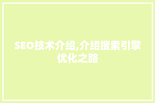 SEO技术介绍,介绍搜索引擎优化之路