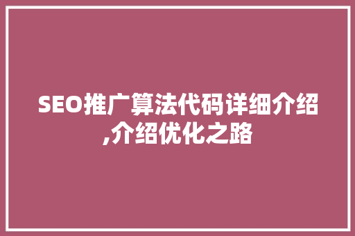 SEO推广算法代码详细介绍,介绍优化之路