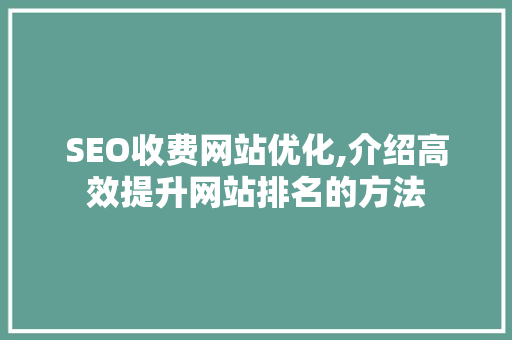 SEO收费网站优化,介绍高效提升网站排名的方法