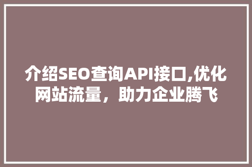 介绍SEO查询API接口,优化网站流量，助力企业腾飞