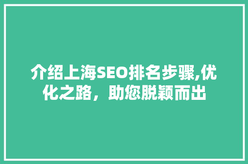 介绍上海SEO排名步骤,优化之路，助您脱颖而出