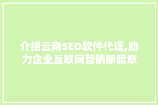 介绍云南SEO软件代理,助力企业互联网营销新篇章