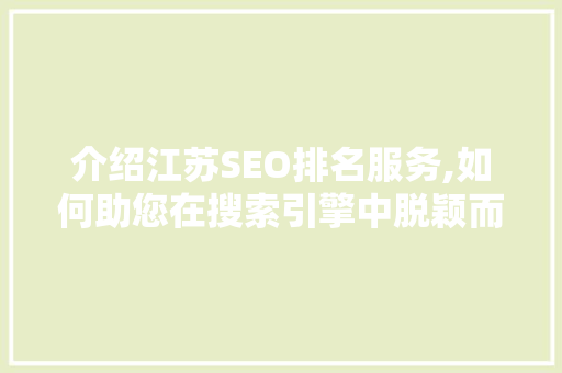 介绍江苏SEO排名服务,如何助您在搜索引擎中脱颖而出