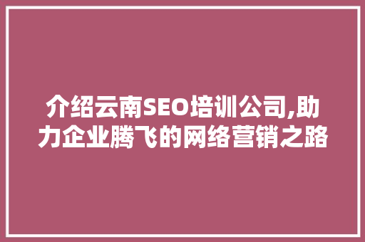 介绍云南SEO培训公司,助力企业腾飞的网络营销之路