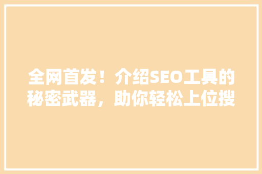 全网首发！介绍SEO工具的秘密武器，助你轻松上位搜索引擎