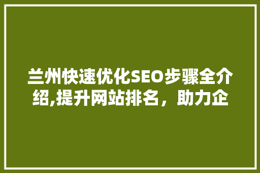 兰州快速优化SEO步骤全介绍,提升网站排名，助力企业腾飞