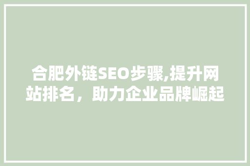 合肥外链SEO步骤,提升网站排名，助力企业品牌崛起