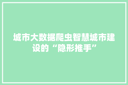 城市大数据爬虫智慧城市建设的“隐形推手”  第1张