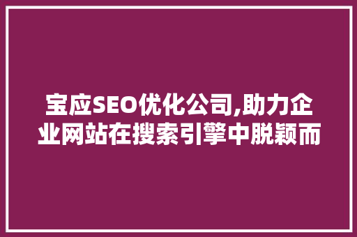 宝应SEO优化公司,助力企业网站在搜索引擎中脱颖而出