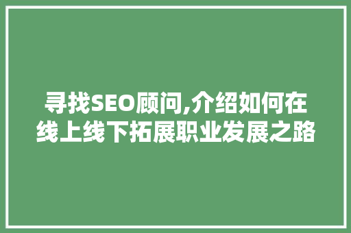 寻找SEO顾问,介绍如何在线上线下拓展职业发展之路