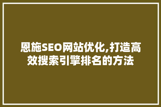 恩施SEO网站优化,打造高效搜索引擎排名的方法