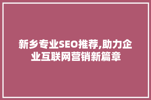 新乡专业SEO推荐,助力企业互联网营销新篇章