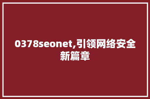 0378seonet,引领网络安全新篇章