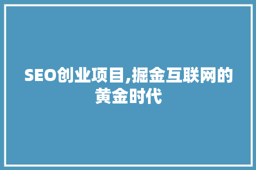 SEO创业项目,掘金互联网的黄金时代