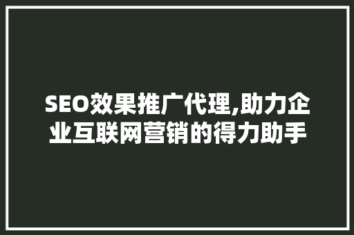 SEO效果推广代理,助力企业互联网营销的得力助手