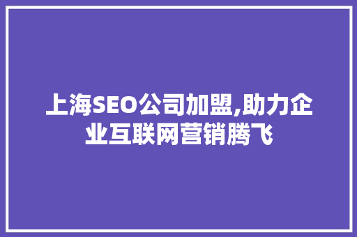 上海SEO公司加盟,助力企业互联网营销腾飞