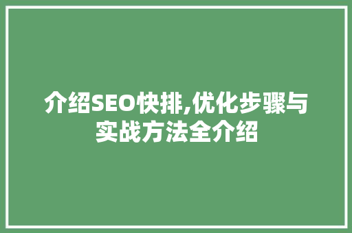 介绍SEO快排,优化步骤与实战方法全介绍
