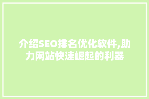 介绍SEO排名优化软件,助力网站快速崛起的利器