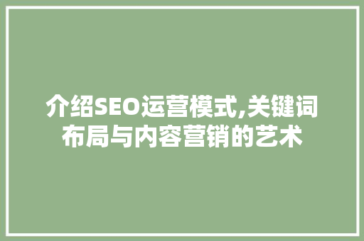 介绍SEO运营模式,关键词布局与内容营销的艺术