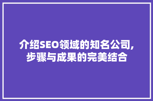 介绍SEO领域的知名公司,步骤与成果的完美结合