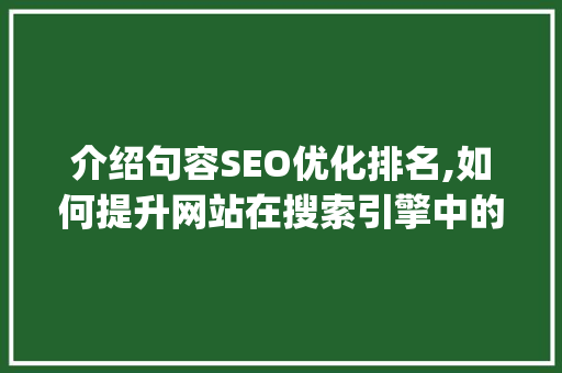 介绍句容SEO优化排名,如何提升网站在搜索引擎中的visibility