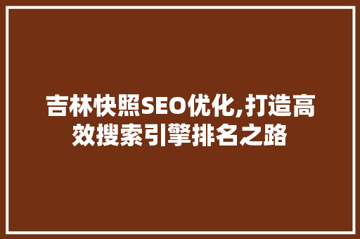 吉林快照SEO优化,打造高效搜索引擎排名之路