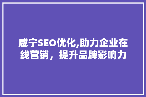 咸宁SEO优化,助力企业在线营销，提升品牌影响力
