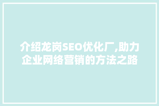 介绍龙岗SEO优化厂,助力企业网络营销的方法之路