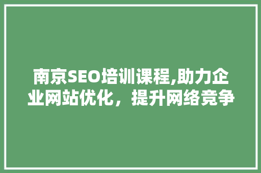南京SEO培训课程,助力企业网站优化，提升网络竞争力