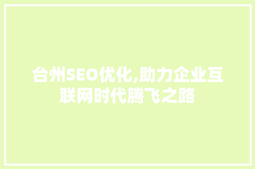 台州SEO优化,助力企业互联网时代腾飞之路