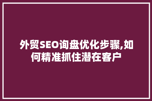 外贸SEO询盘优化步骤,如何精准抓住潜在客户