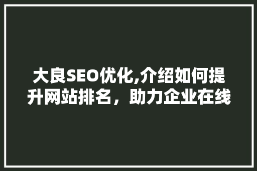 大良SEO优化,介绍如何提升网站排名，助力企业在线营销