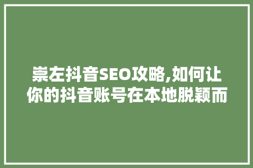 崇左抖音SEO攻略,如何让你的抖音账号在本地脱颖而出