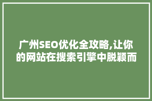 广州SEO优化全攻略,让你的网站在搜索引擎中脱颖而出