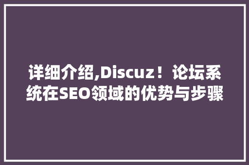 详细介绍,Discuz！论坛系统在SEO领域的优势与步骤