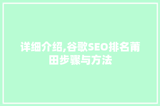 详细介绍,谷歌SEO排名莆田步骤与方法