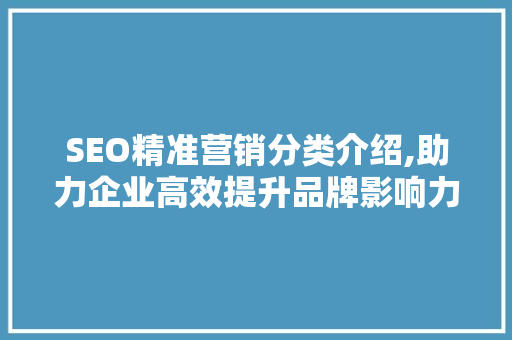 SEO精准营销分类介绍,助力企业高效提升品牌影响力